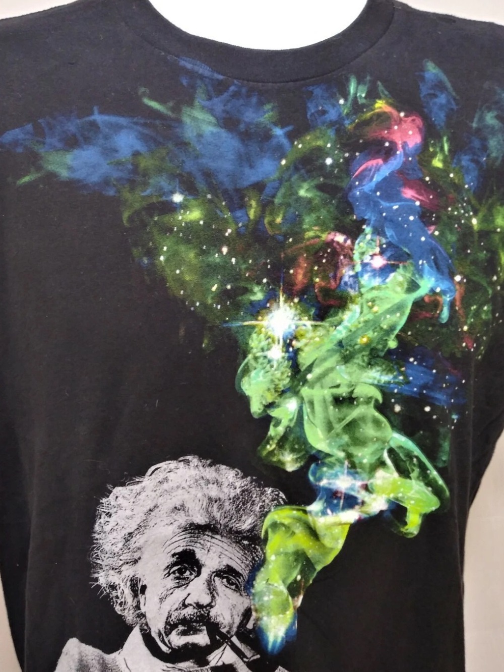 VTG Style Albert Einstein Galaxy Pipe Black Cotton T-Shirt / Size Small (S) - Picture 3 of 3